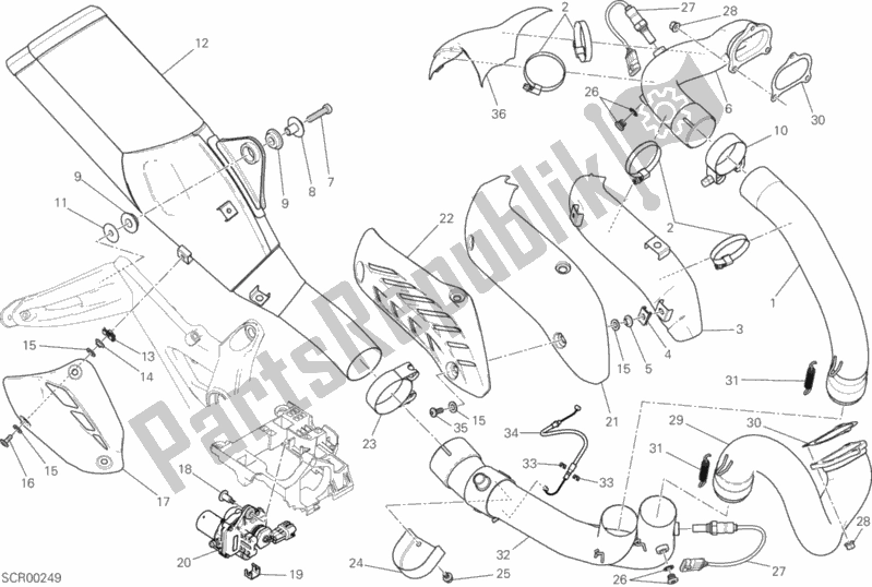 Todas as partes de Sistema De Exaustão do Ducati Monster 821 Stripes 2017